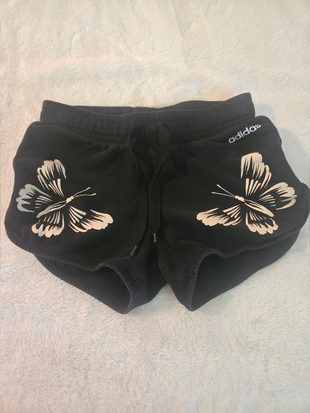Adidas Black Shorts with Pale Pink Butterfly Motif